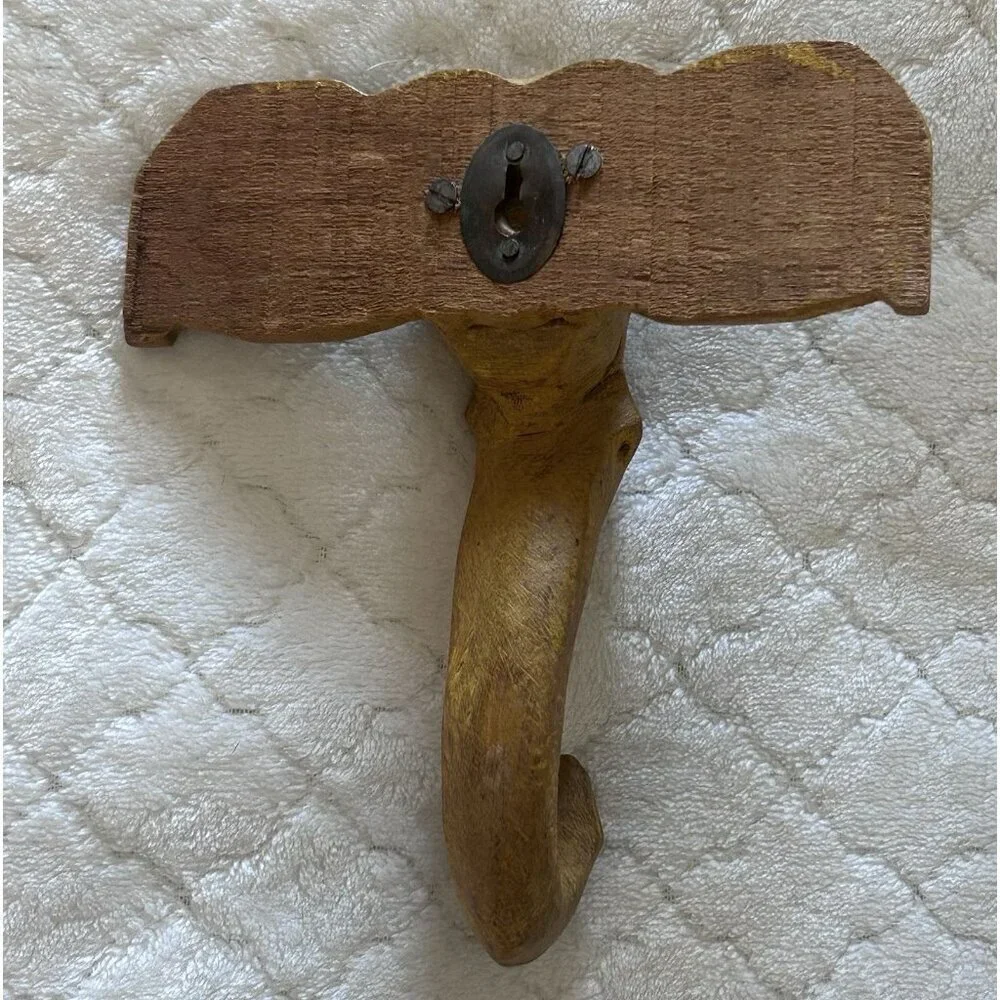 Vintage Hand Carved Wooden Elephant Coat Hook Primitive Art 6